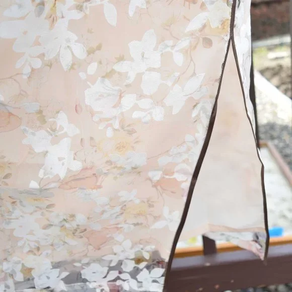 【SOLD】 Beige Chiffon Flora Qipao Long Dress - Chinese Traditional Cheongsam - Picture 5 of 6